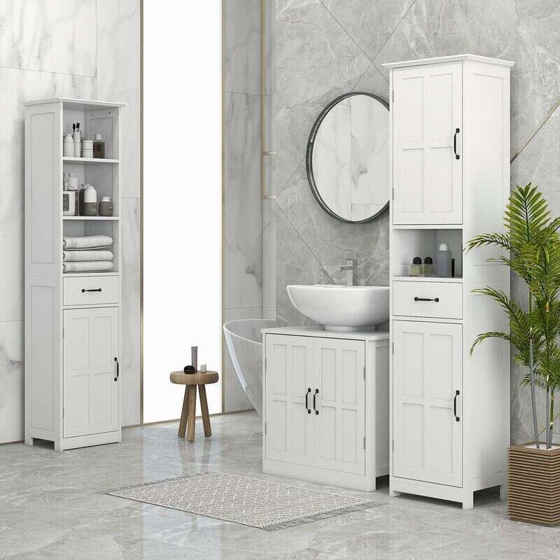 Halifax North America Narrow 55.75 High Bathroom Cabinet with 3 Drawers and 2 Tier Shelf | Mathis Home