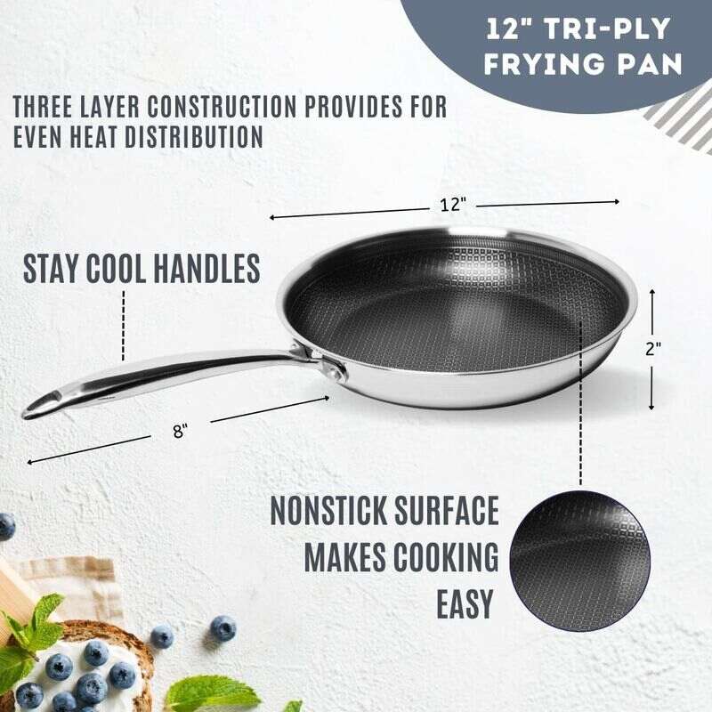 Lexi Home Diamond Tri-Ply 3-Piece Stainless Steel Nonstick Frying Pan Set, Silver