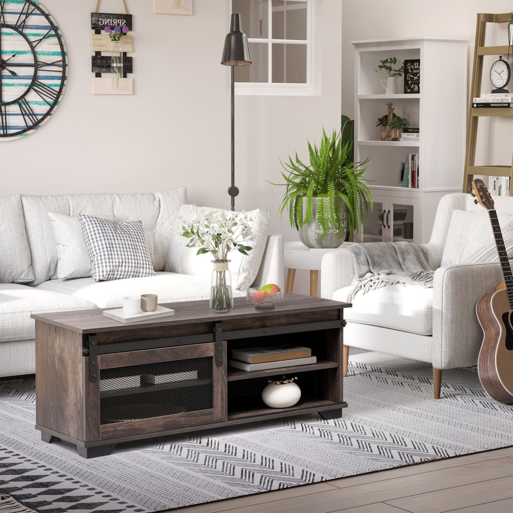 Dark brown coffee shop table with storage
