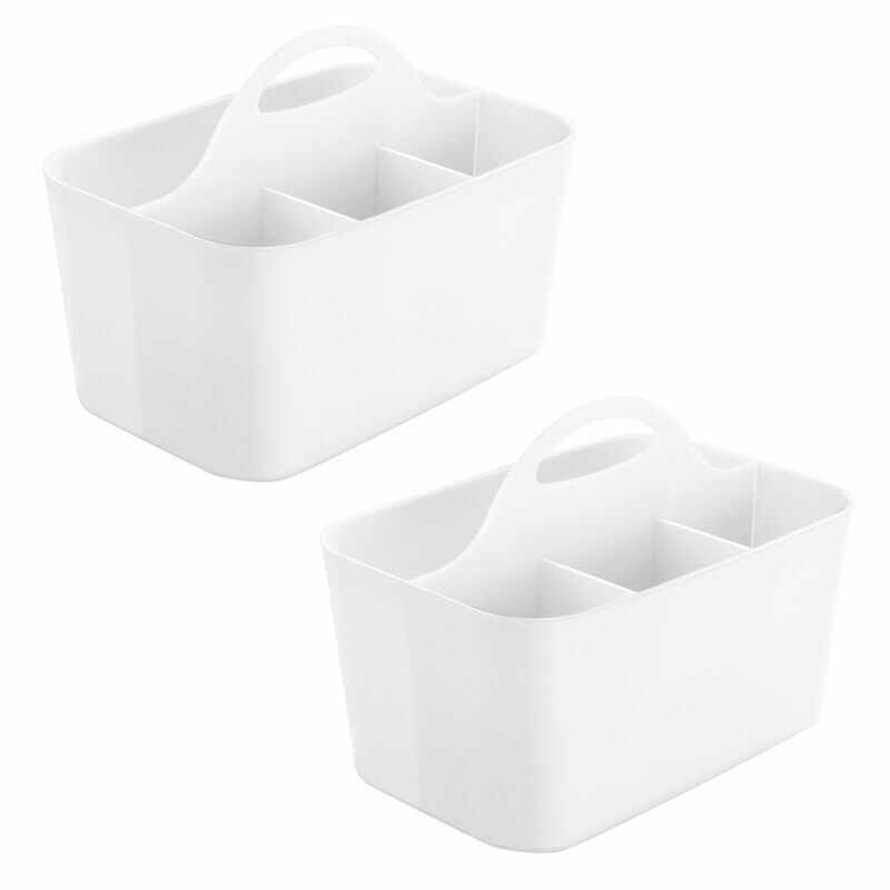 mDesign Small Plastic Caddy Tote for Desktop Office Supplies, 2 Pack, White