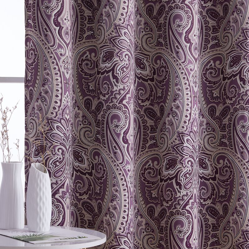 Thd France Paisley Print Damask Thermal Insulated Energy Efficient Room Darkening Grommet Top Window Curtain Panels