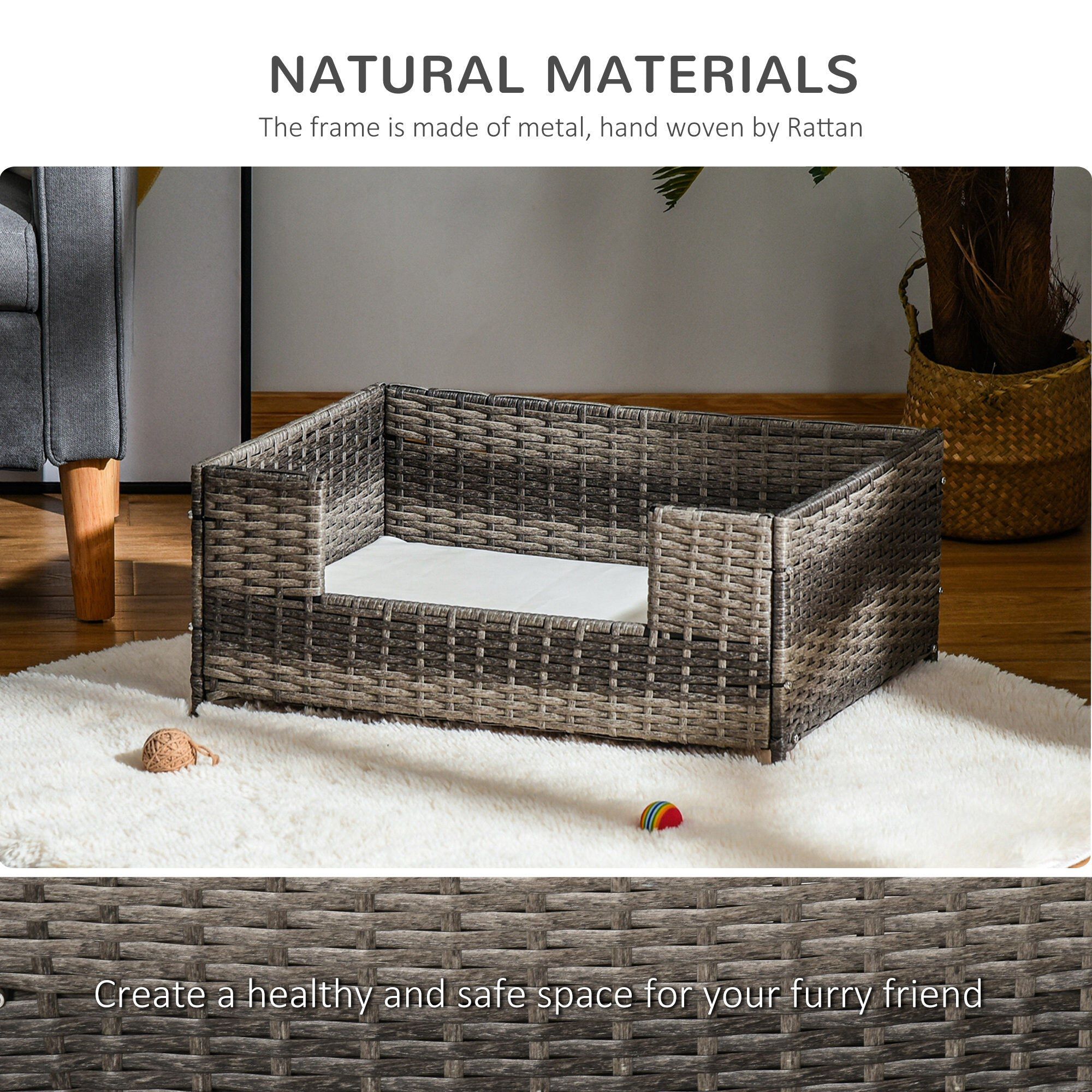 Rattan Pet Bed Raised Wicker Dog House Small animal Sofa Indoor