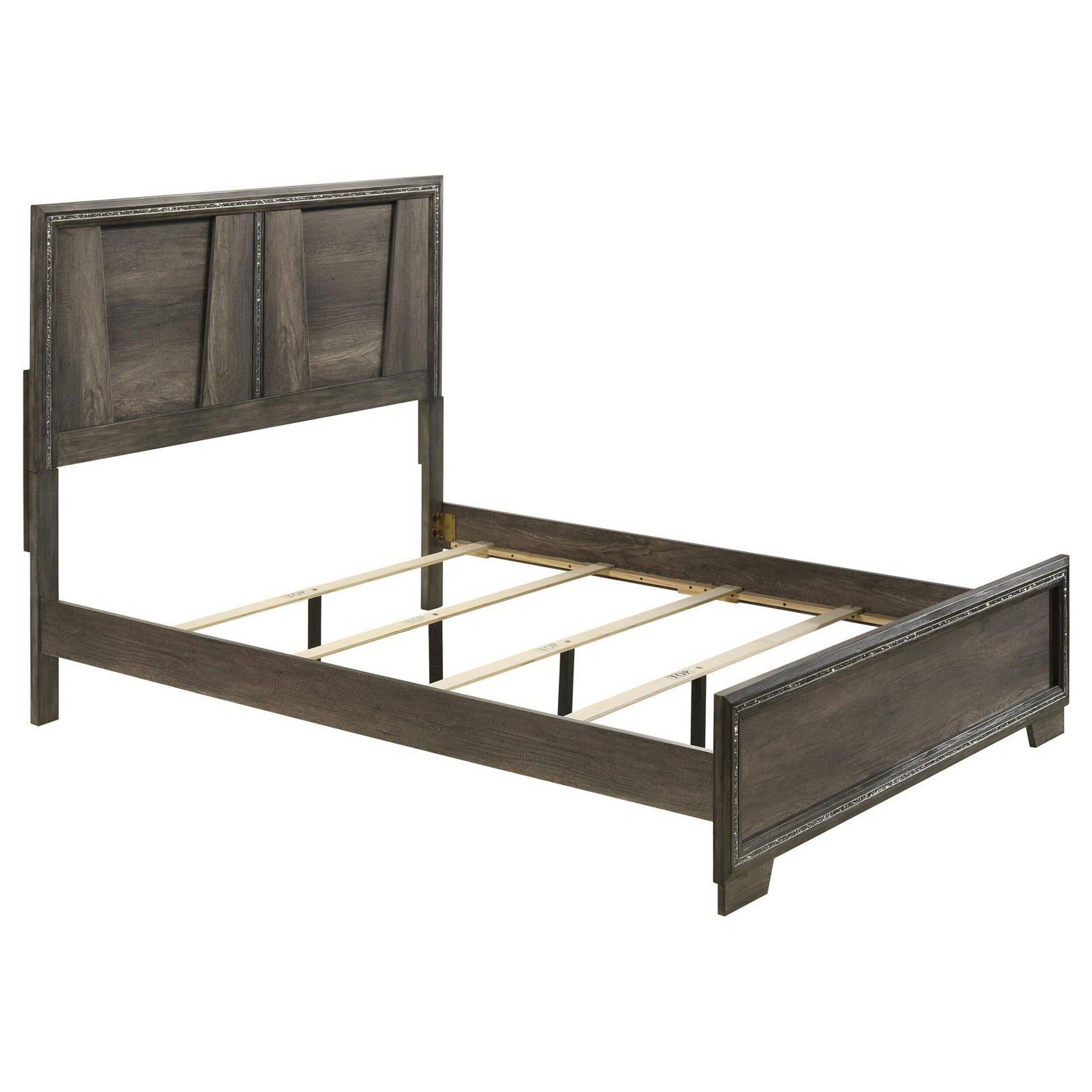 Janie Queen Size Bed with Glittering Strips V Shaped Panel Pine