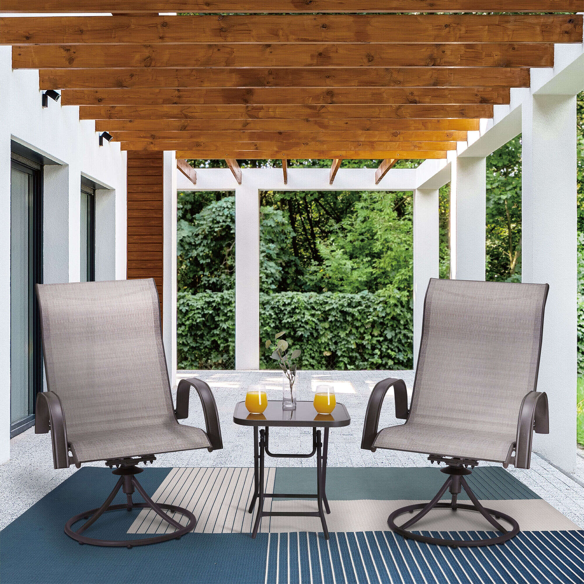 Teamson Home Indoor Outdoor Steel Swivel 3 Piece Bistro Table and