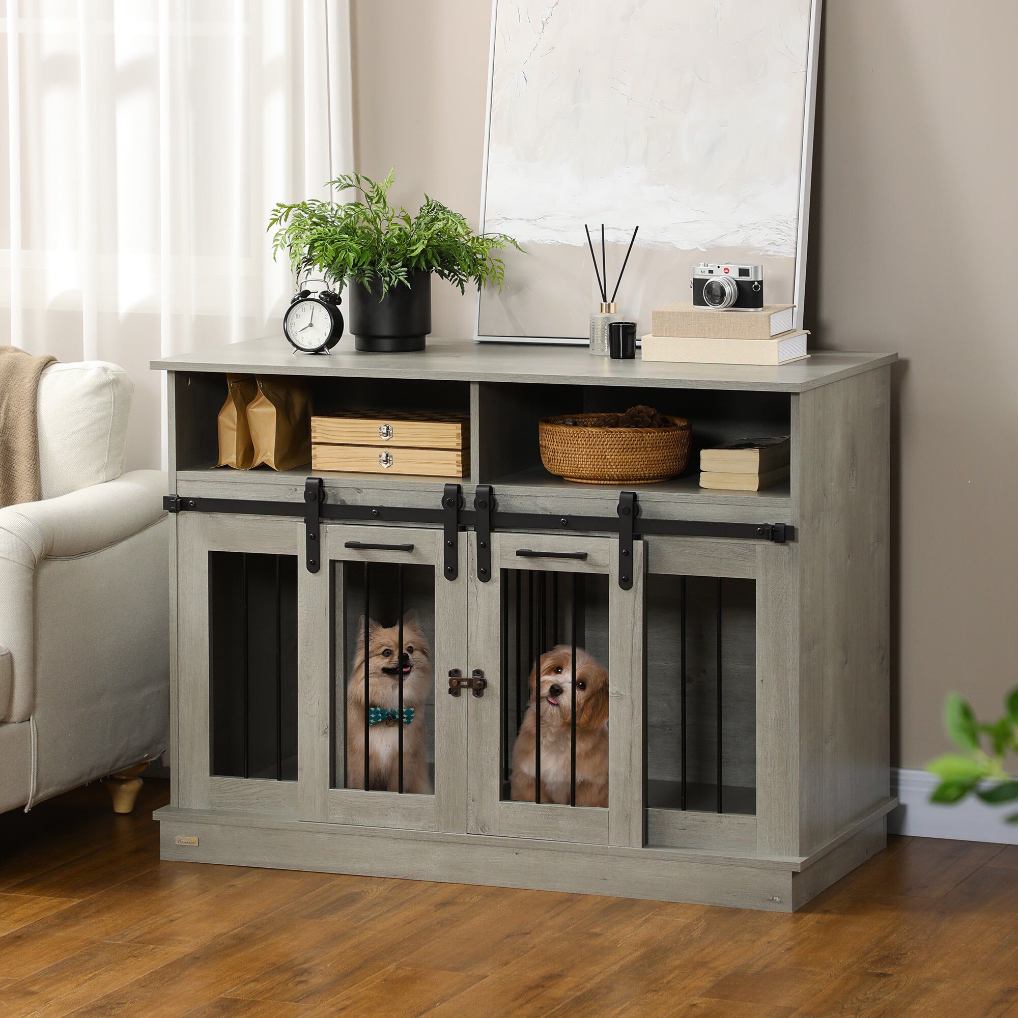 Double dog crate entertainment center top
