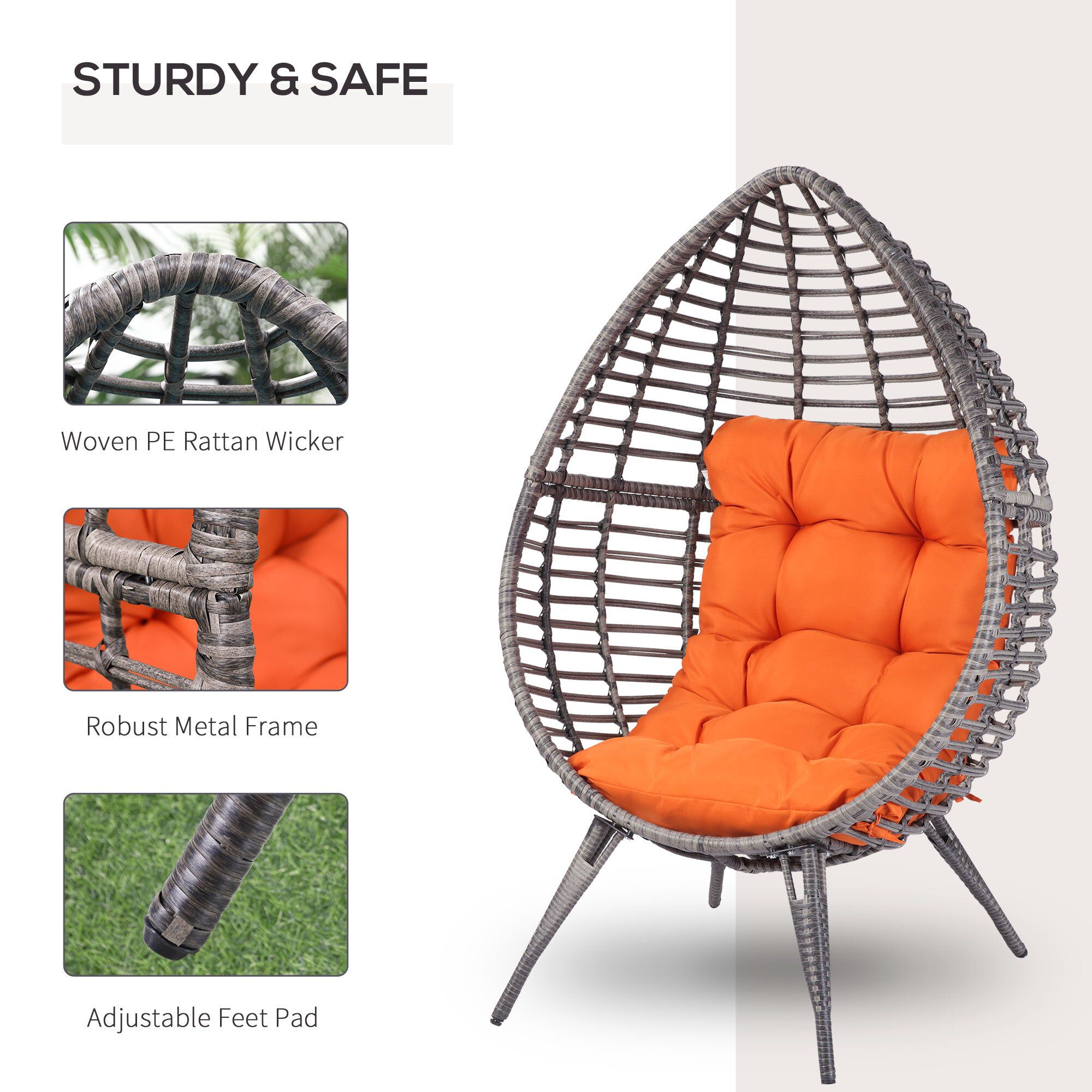 Orange Backyard Cocoon Teardrop Wicker Lounge Chair with Cushion