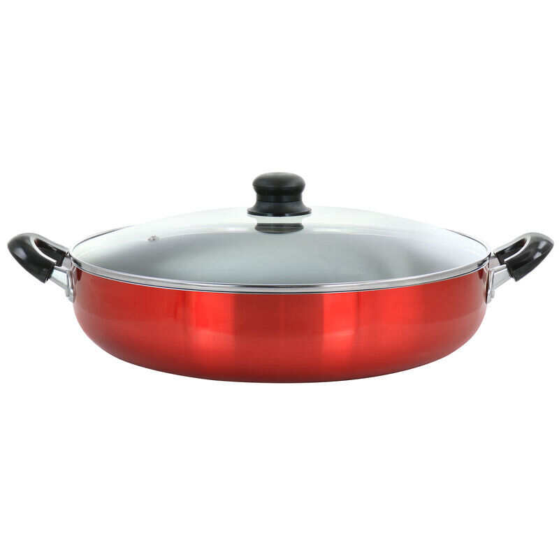 Better Chef 14 Inch Red Aluminum Deep Fryer Pan with Glass Lid