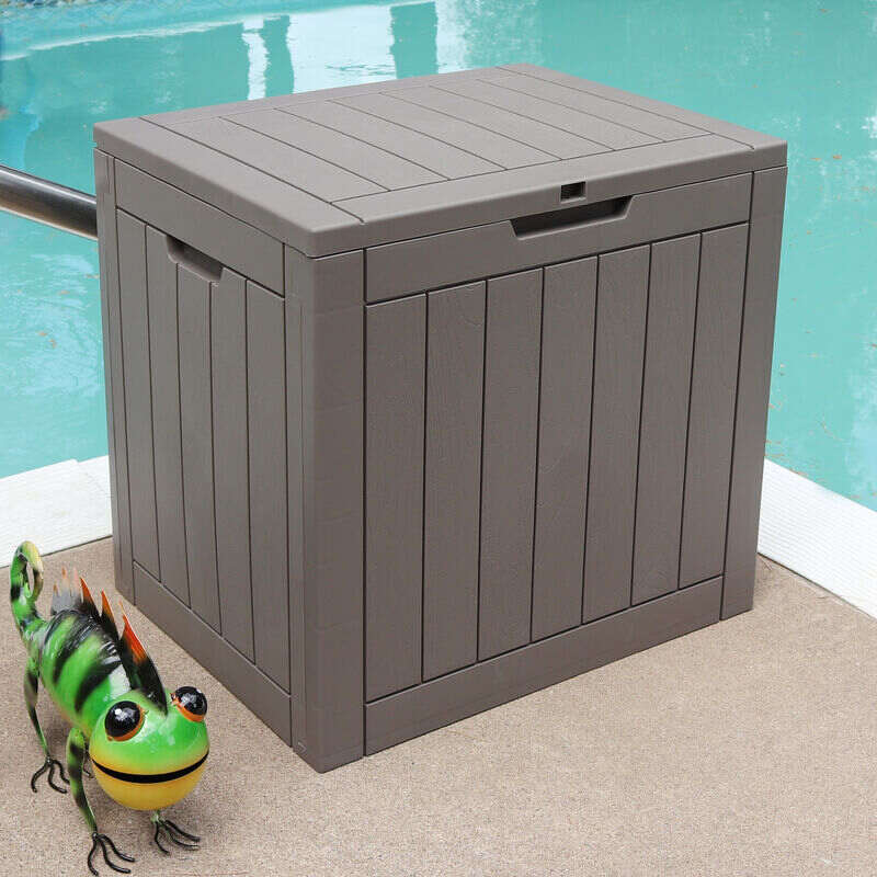 Sunnydaze Lockable Outdoor Small Deck Box with Storage and Side Handles - 32-Gal. - Driftwood