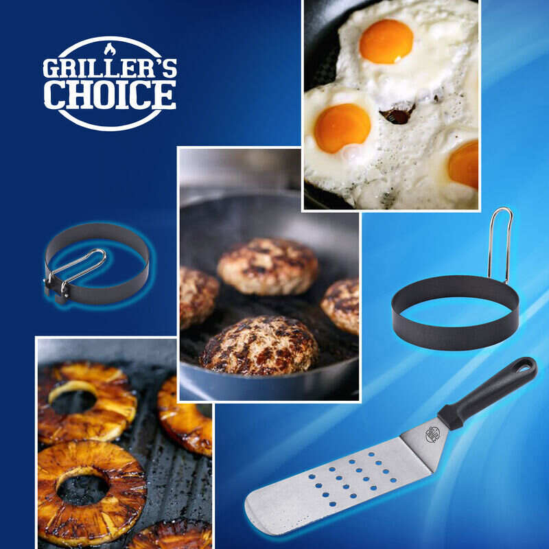 Grillers Choice- 16 PC Griddle Accessories Set- Metal Spatula Set,  Commercial Heavy Duty Stainless Steel,Flat