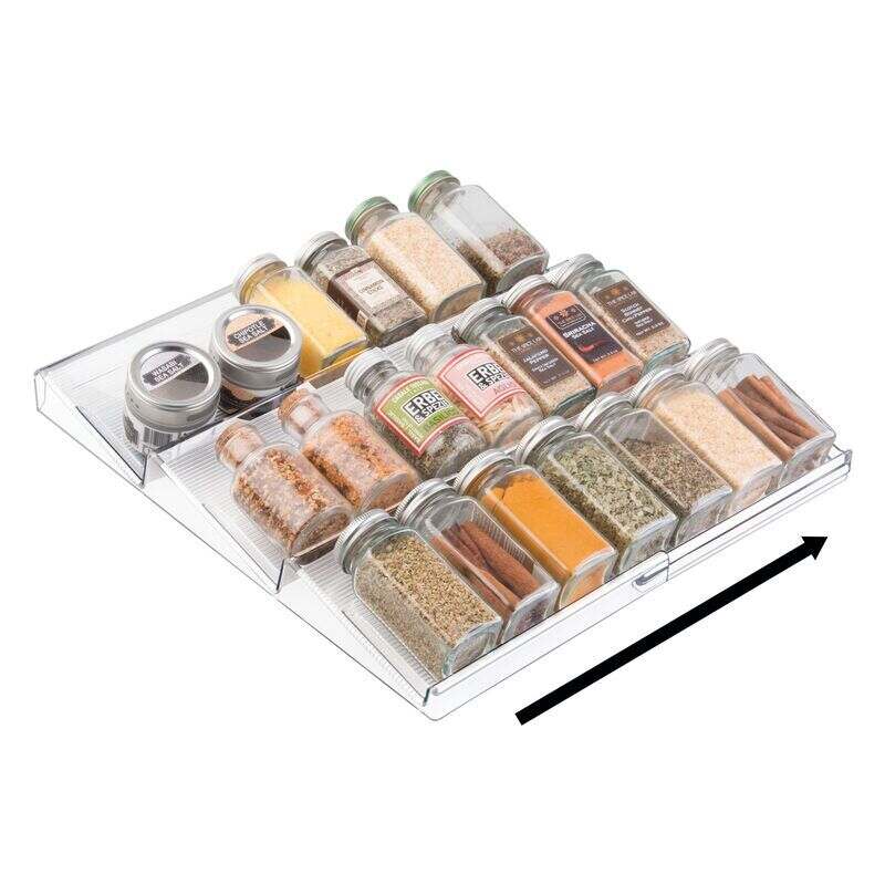mDesign Adjustable Expandable Plastic Spice Rack Drawer Organizer for Kitchen