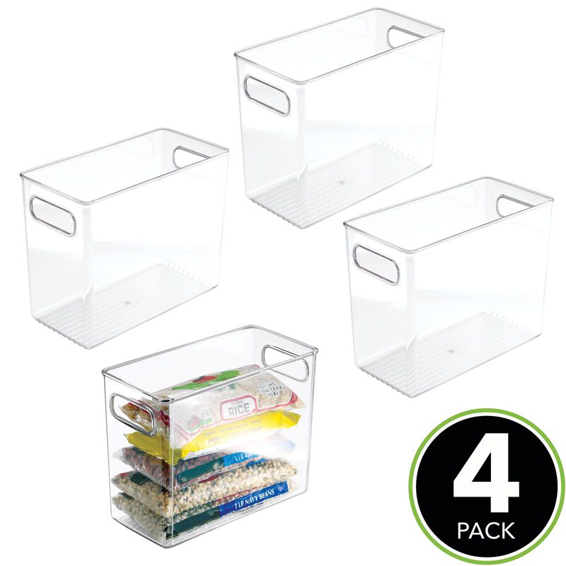 Clear Plastic Food Organizer Storage Bins 4 Pack with Handles for