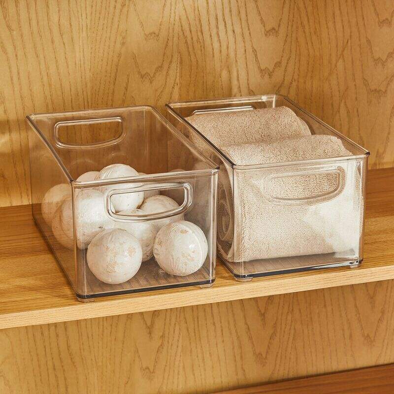 mDesign Plastic Bath Vanity Storage Organizer Bin with Handles, 2 Pack,  Clear