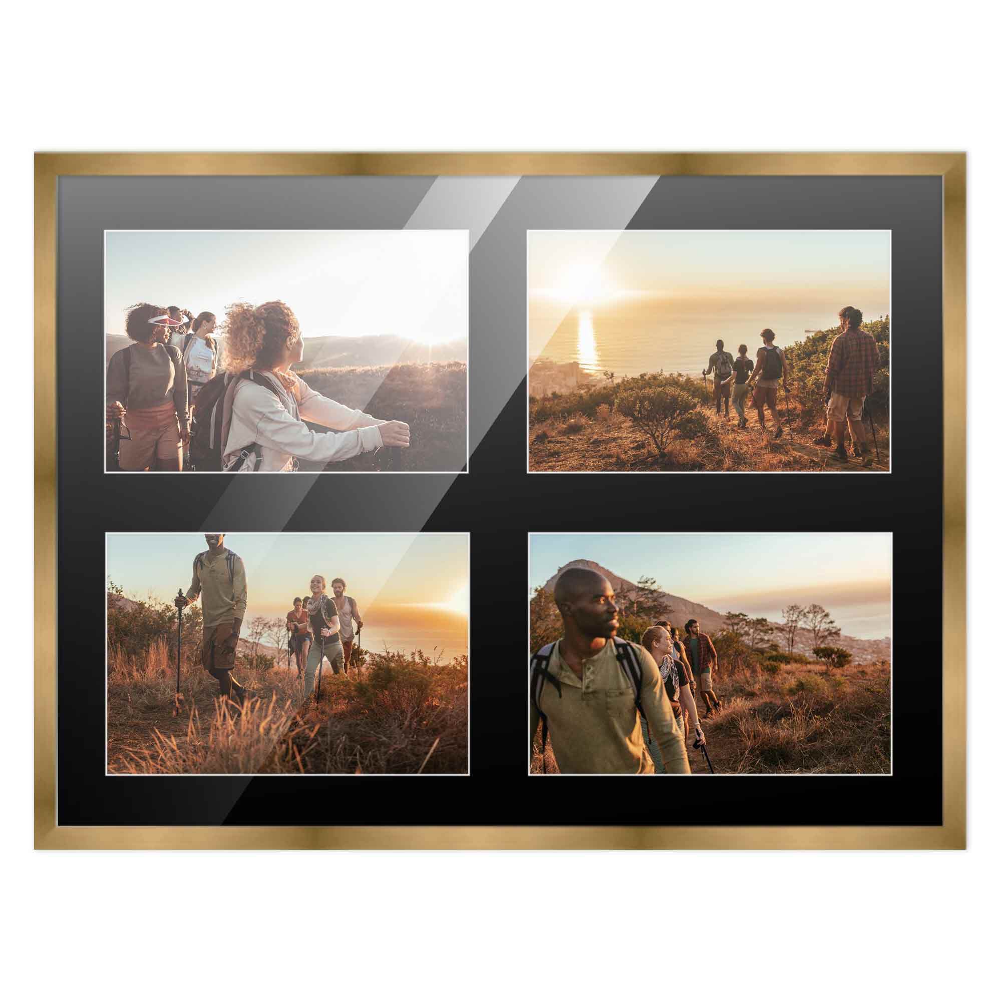 10x14 Wood Collage Frame with Black Mat For 4 4x6 Pictures