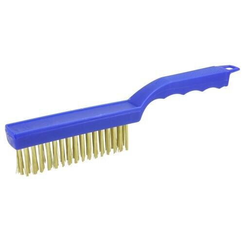 Small Hand Wire Scratch Brush, Brass Fill, Wood Block, 3 x 7 Rows - 44189