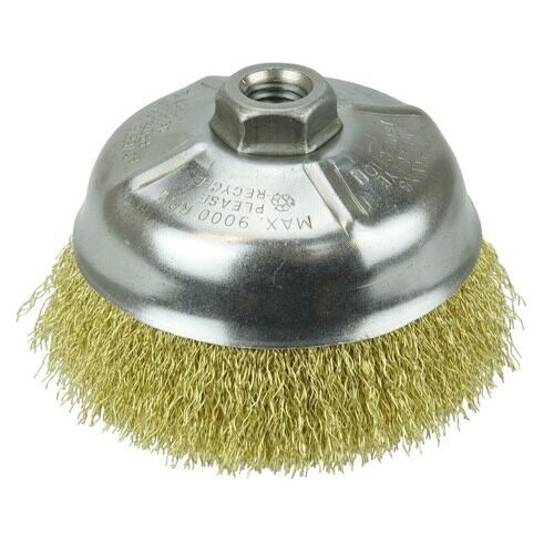 5 Crimped Wire Cup Brush, .014 Brass Fill, 5/8-11 UNC Nut - 14606