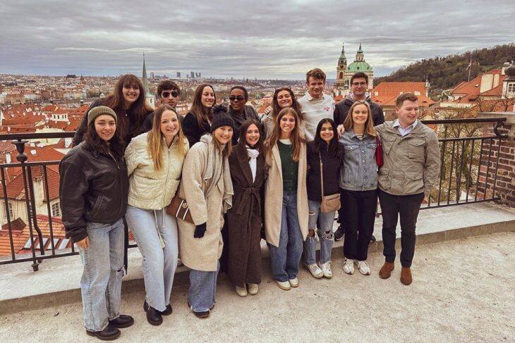 The senior business fellows in Prague for their senior project